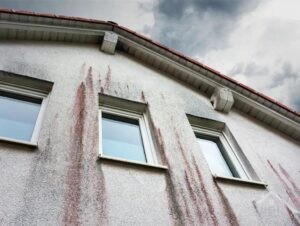 Red algae removal started on a house