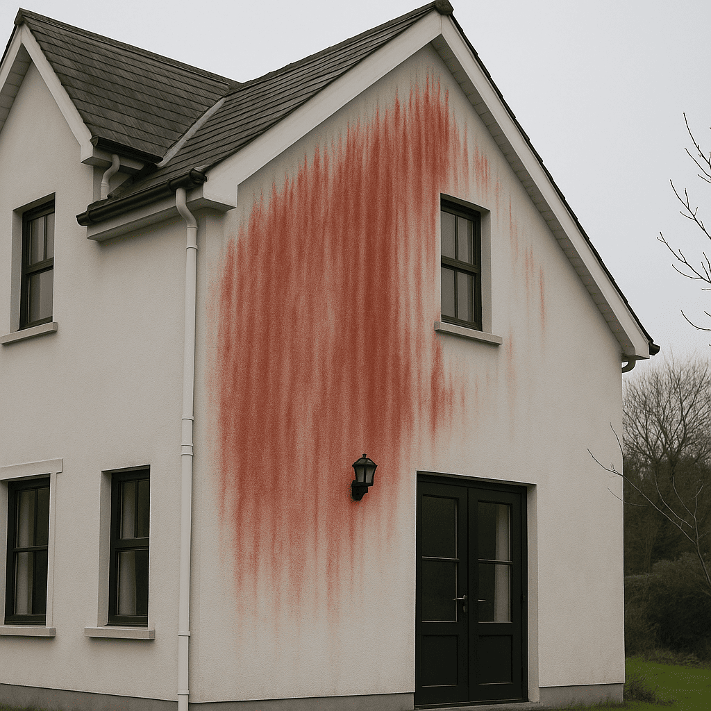 Professional cleaning service to remove red algae from house walls and exterior surfaces.