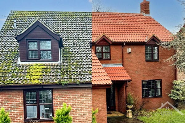 Before & After of roof moss removal and roof cleaning services by ueh ireland